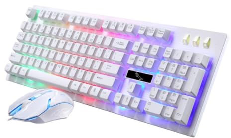 LAPYAPPE Clavier Et Souris USB Gamer Lumineux Filaire Blanc Ensemble Jeu pour Pc Joueur Design Mécanique à Suspendre Maison Bureau