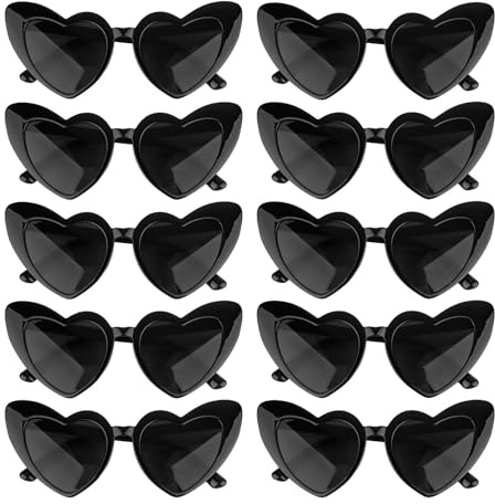 Jaciya Herzförmige Sonnenbrillen für Junggesellinnenabschied, Hochzeit und Fotoshootings, schwarze Herz-Sonnenbrille, 10 Stück