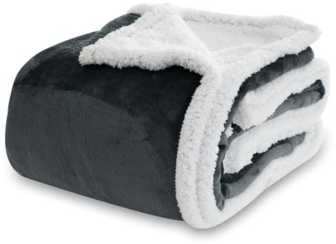 Winthome Kuscheldecke Dicke Warme, Decke Flauschig, Fleecedecke Doppelseitiges Design, Winterdecke Spart Heizkosten, Sofadecke Geeignet für Kinder, Jugendliche und Erwachsene (Grau, 150 x 200cm)