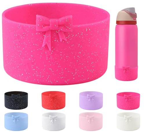 DEWJDFSC Bow Protective Silicone Boot Compatible with Owala 32oz,Protective Sleeve Bottom Bumper Protector for FreeSip, Twist, and Flip Stainless Steel Water Bottles (Rose Red)