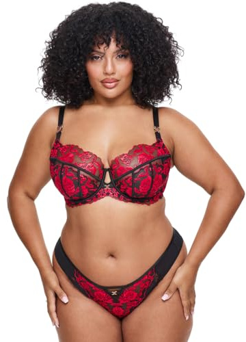 Ann Summers Endless Attraction Fuller Bust DD+ Non Padded Balcony Bra, DD-G Cup, Womens Underwear with Unlined Lace Cups, Underwire Support & Sculpting Boning - Womens Lingerie