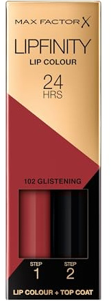 Max Factor Lipfinity Glistening, Long-Lasting, Two Step Lipstick, Vibrant Colour, Hydrating, Lasts 24 Hrs, Matte Lip Colour With Glossy Top Coat, 4.2g