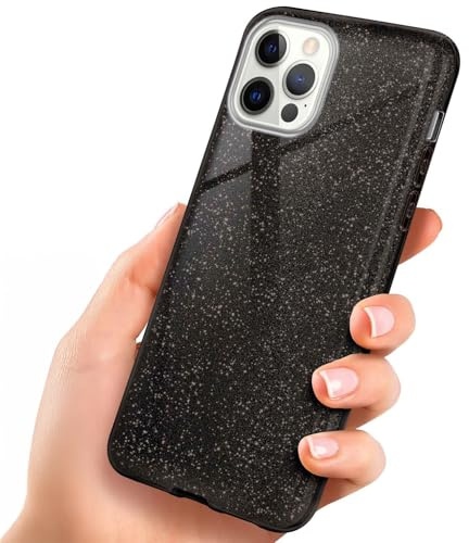 ONEFLOW Glitter Case für iPhone 12/12 Pro Glitzer Handyhülle mit Kameraschutz, Stylische Hülle Glitzernd, Dünne TPU Schutzhülle für Damen, Glitzerhülle Qi kompatibel, Schwarz
