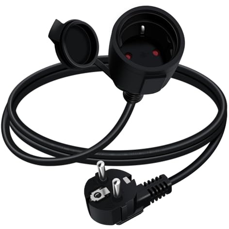 YINGAYOU Schuko Verlängerung Kurz 90 Grad 16 A 250 V Strom Verlängerungskabel Kurz Verlängerungskabel IP44 Outdoor 2 AC für Außen Oder Innenbereich (Schwarz, 1)