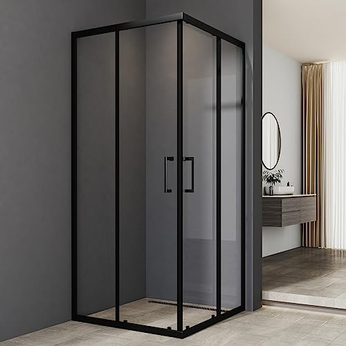Duschkabine 100x80cm Eckeinstieg mit Schiebetüren Duschkabine Schwarz Duschkabine Schiebetür 6mm ESG Glas Duschabtrennung Dusche Duschwand Höhe 185cm ohne Duschtasse
