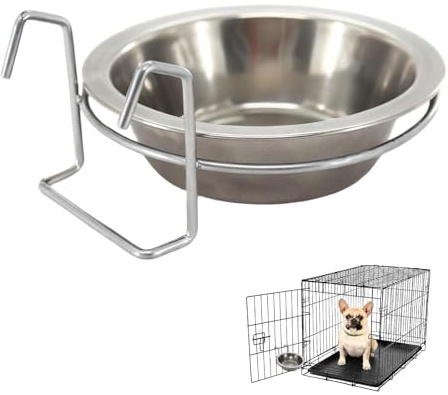 LuckyOpt Bol à suspendre pour chien - En acier inoxydable - Avec support suspendu - Amovible - Bol à eau - Convient pour les chats et les chiens (13 cm)