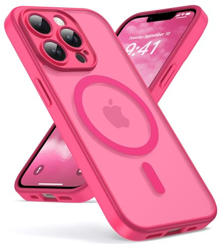 Oududianzi - Magnetica Cover per iPhone 13 Pro Max Magsafe, Rose Rosso