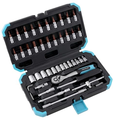 Cecotec Werkzeugkoffer ToolBox KRK 2200. 46-tlg., Profi-Ratsche 72 Zähne (5°), CR-V Stecknüsse, Schraubendreher mit Wechselspitze, S2 Bits, hochwertiger Koffer mit Organizer, für Montage & Reparaturen