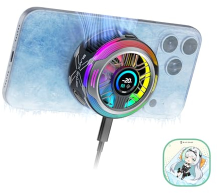 Black Shark Magnetic Phone Cooler 6 Pro - Display intelligente, anello magnetico, LED RGB indirizzabili, ventola controllata da app per iPhone MagSafe, Android e iPad - Gaming, streaming e fotografia