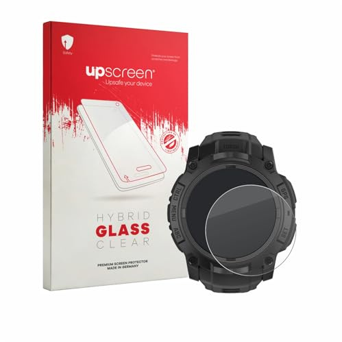 upscreen Schutzglas für Garmin Instinct 3 Tactical Edition | (50 mm) Transparenter Displayschutz Made in Germany Klare 9H Schutzfolie Glas-Folie Montage-Set Anti-Fingerprint