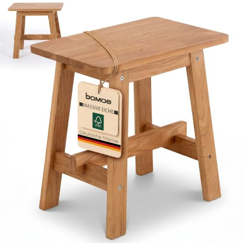 bomoe Hocker Holz FSC® Eichenholz für Küche und Badezimmer stabil langlebig | 45x29x45cm massiver Sitzhocker Flur Garderobenhocker Schuhhocker langlebiger Badhocker Sitzbank Bamberg