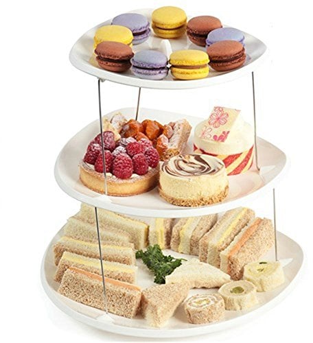 3 Tier Twistfold Flat Cake Stand/Paries,Gathering,Guests Collapsible Plates (White)