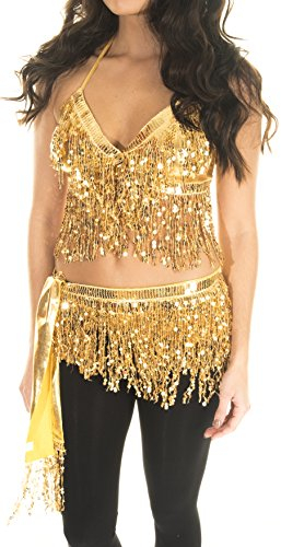 Turkish Emporium Bauchtanzkostüm Bauchtanz kostüm 2-TLG. BH & Minirock Gürtel (Gold)