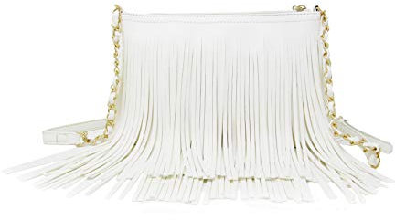 Solene Fransen Crossbody Umhängetasche mit Riemen, Quaste Messenger Bag, Landhausstil Western Fransen Geldbörse für Frauen, Weiss/opulenter Garten, Einheitsgröße