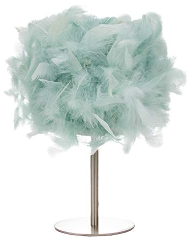 Happy Homewares Modern and Chic Real Duck Egg Feather Table Lamp with Satin Nickel Base and Switch - Perfect for Childrens Bedroom - 40w Maximum SES Bulb