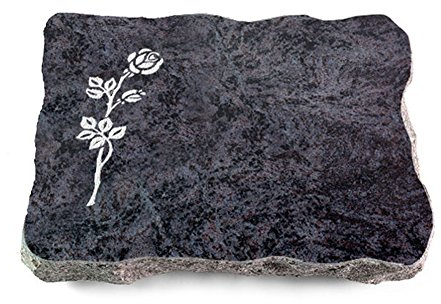 Wilhelmy Grabmale Grabtafel, Grabplatte, Grabstein, Grabkissen, Urnengrabstein, Liegegrabstein Modell Pure 40 x 30 x 5 cm Orion-Granit, poliert inkl. Gravur (Sandstrahl-Ornament Rose 2)