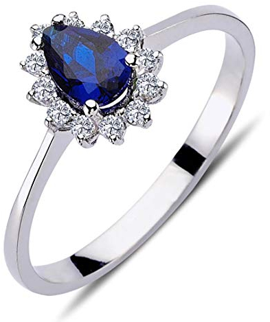 Diamant Tropfen Saphir Entourage Ring ?n 14 Karat Weißgold
