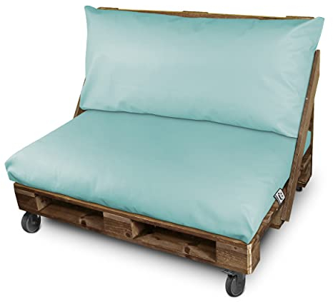 HAPPERS Set aus Wasserdichten und Abziehbaren Outdoor Palettenkissen aus Kunstleder Himmelblau