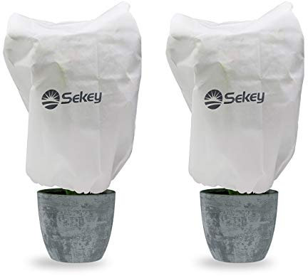 Sekey Winterschutz Kübelpflanzensack 80g/m² Pflanzenschutzsack Winterschutz für Pflanzen mit Kordelzug und Reißverschluss, Pflanzenschutzhaube Weiß 100x80cm(2PCS)