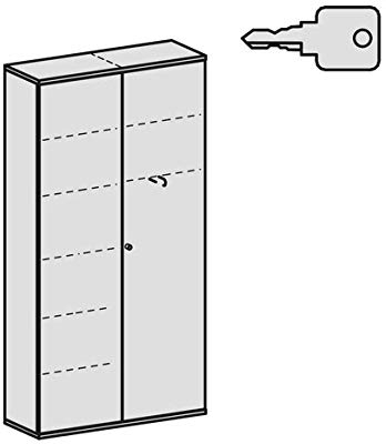 Garderobenschrank mit ausziehbarem Garderobenhalter, mit Mittelseite und 7 Dekor-Einlegeböden, abschließbar, 1200x425x2304, Ahorn/Weiß