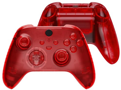 eXtremeRate Carcasa Transparente para Xbox Series X S Mando Carcasa Completa Protector Placa Trasera Funda Frontal Empuñadura Agarre con Botones para Xbox Series S X Control-No Incluye Mando(Rojo)