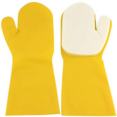 Suneration 2 X Pool Cleaning Gloves for Swimming Pool Hot Tub Spa Scrubbing Mitt Waterproof Latex Gloves with Scouring Pad