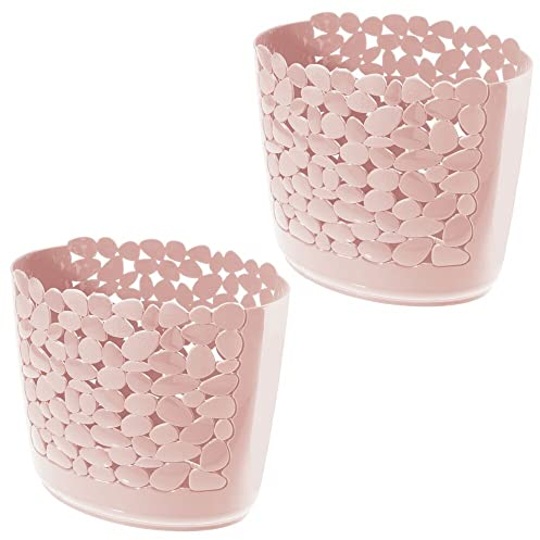 mDesign poubelle sans couvercle – parfait comme poubelle de bureau ou poubelle salle de bain pour les produits cosmétiques – corbeille à papier au design effet galets – lot de 2 – rose clair
