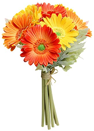 YQYAZL Künstliche Gerbera-Blume, einzelner Stiel, Blumenstrauß, Kunststoff, Seide, künstlich, dekorativ, für den Innen- und Außenbereich, Haus, Garten, Büro, Hotel, Hochzeit, Party, orange-gelb