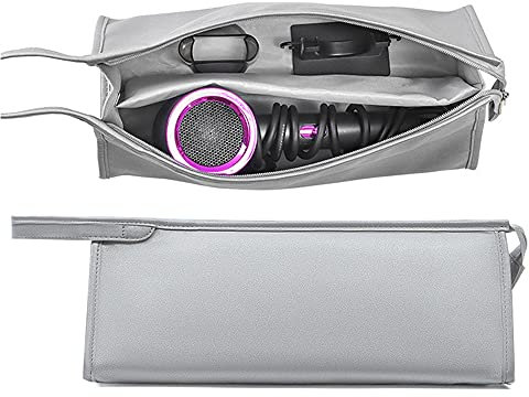 Hosoncovy PU Leder Reisetasche Tragetasche Aufbewahrungstasche Schutzhülle für Dyson Supersonic Haartrockner für Dyson Airwrap Styler (Silber)