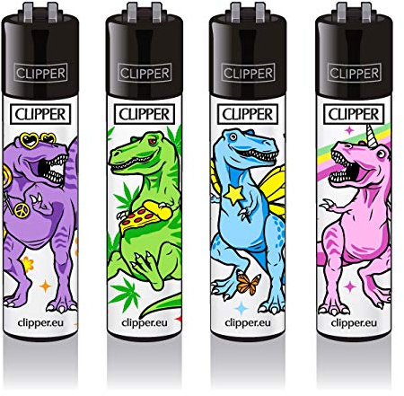Clipper Feuerzeug 4er Set: (Kitch Dinos)