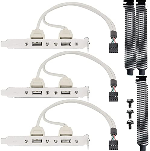 Xiatiaosann 3 Pack 2 Porte USB 2.0 Staffa di Espansione Pannello Posteriore a 9 Pin, Scheda Madre USB2.0 9 Pin Femmina a Dual USB Tipo-A con Filtro Antipolvere Copertura Slot PCI