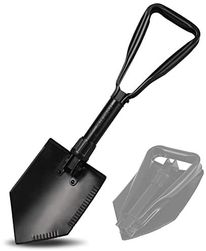 REDCAMP 23 Survival Folding Camping Shovel w/Cover, Manganese Steel Heavy Duty Tactical Shovel with Tri-Fold Handle for Hiking, Beach, Snow, Sand, Mud, Portable Black, 3Lbs