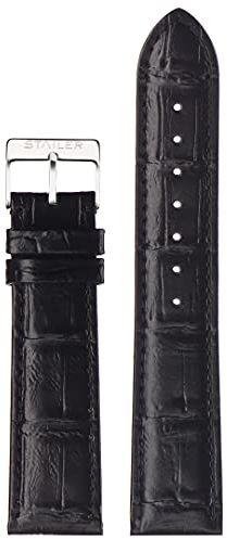 Stailer Original Collection | Uhrenarmband aus echtem Leder mit Alligatorprägung | Watch Armband mit Edelstahl Metall Schließe |26mm (L) | Schwarz | Für Herren