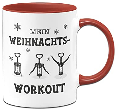 Tassenbrennerei Original - Tasse mit Spruch Mein Weihnachts-Workout - Kaffeetasse, Weihnachtstasse lustig Glühweinbecher (Rot)