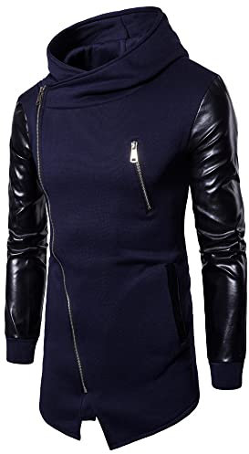 Hoodie Herrenmode Modern Patchwork Kunstleder Verdickung Laufen Training Herren Sweatshirt Lang Lässig Slim Fit Frühling Langarm Herren Pullover C-Navy M