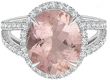 MOONEYE Krappenset 1,5 CTW Ovaler Morganit-Edelstein 925er Sterlingsilber Ring mit gespaltenem Schaft
