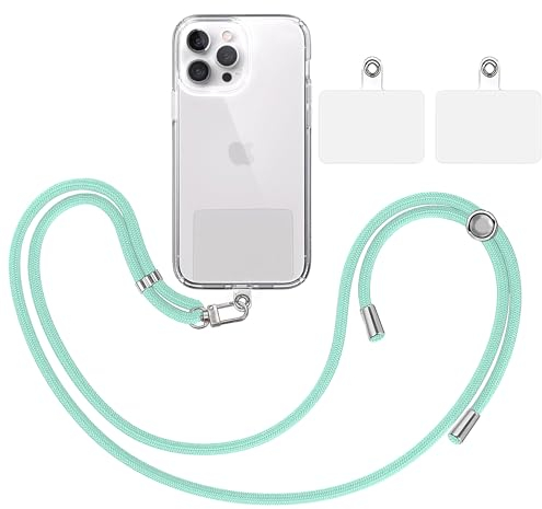 TBOC Band Handykette Schlüsselband Kette Handyschnur [Wasser Grün] + 2 Zusätzliche Befestigungspatches Aufhängen Nacken Universal Handy - Pad Handyband Patch Karabiner Hülle Handyhülle Lanyard
