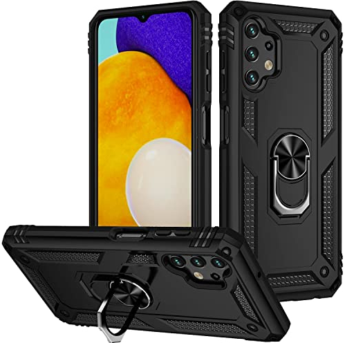 Fetrim Hülle für Galaxy A13 4G, stoßfest Schutzhülle mit Drehring Ständer für Samsung Galaxy A13 4G Schwarz