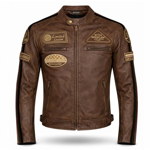 PRO FUTURE ASPIDEX Blouson moto en cuir pour homme, vintage, Custom & Café, de course, style Harley