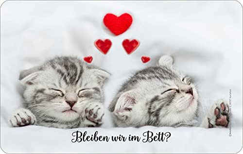 empireposter Katze - Bleiben wir im Bett - Resopal Brettchen Frühstücksbrettchen 23,5x14,5 cm