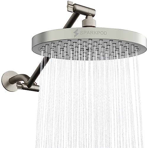 SparkPod Runder Regenduschkopf mit Duschkopf-Verlängerungsarm – Hochdruckregen – luxuriöser moderner Look – kein Ärger, werkzeuglose 1-minütige Installation (27,9 cm Duscharmverlängerung, elegant