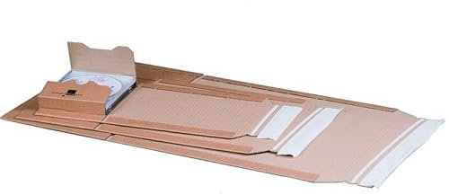 karton-billiger | Universalverpackung Buchverpackung Wickelverpackung Buch Verpackung selbstklebend Aufreißfaden Wellpappe braun | 11 versch. Größen (CD - 147 x 129 x 55mm, 25)