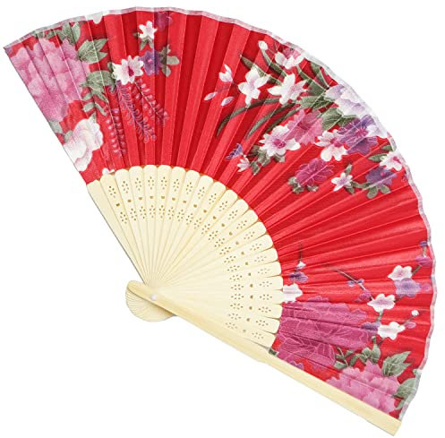 Éventail à Main pour Femme,Style Chinois,Compartiments pliants,Compartiments à Main,Compartiments avec Pompon,pour décoration Murale,Cadeaux,Mariage,décoration de Photographie,Cadeau de Noël,Rouge