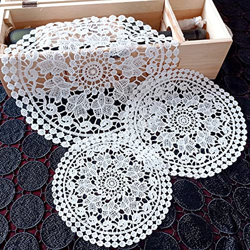 4 Stück weiß Spitze Stickerei Tisch Tischset,Spitze Untersetzer Runden Blumen-Form Matte Tischset Platzsets Tisch Vollhäkel Deckchen Cup Coasters Esszimmer Küche Bankett Hochzeit Deko 25cm,Glyzinie