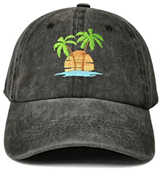 Hepandy Embroidered Hat, Palm Tree (Washed Black), One size