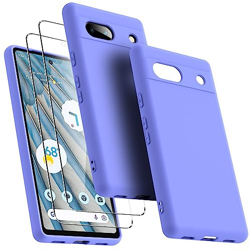 Oududianzi Coque pour Google Pixel 7a avec 2 protecteurs d'écran en Verre trempé, Housse de téléphone protectrice Slim en Silicone Liquide Antichoc pour Femmes/Hommes - Pourpre