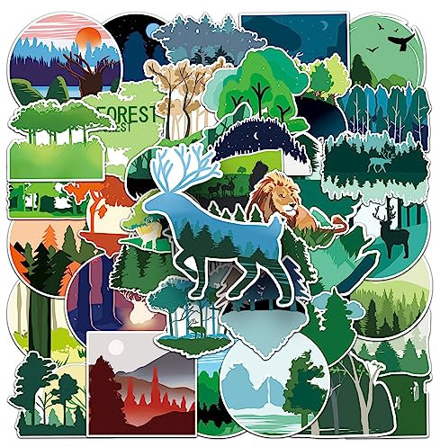 AUCEKO Pack of 50 Forest Stickers Pack Green Forest Sticker Set Waterproof Vinyl Stickers for Laptop Children Cars Motorcycle Bicycle Skateboard Luggage Suitcase Computer Sticker Graffiti Decal