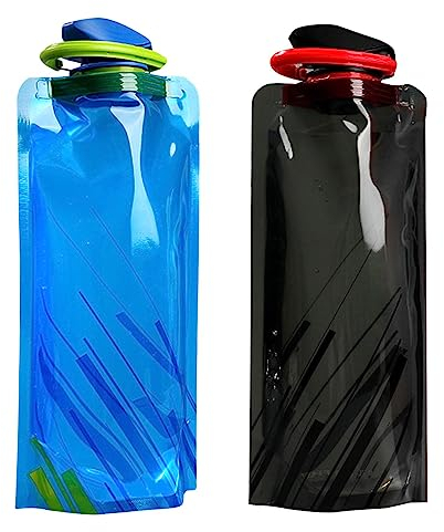 MUNSKT Set de 2 bouteilles d'eau pliables 700ml, pliables de manière flexible, réutilisables pour la randonnée, le voyage et l'aventure