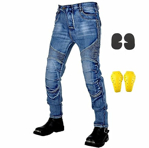 GEBIN Motorradhose Herren, Motorrad Jeans Herren mit Protektoren, Aramidfaser Jeans Motorrad, Motorrad Hose mit Oberschenkeltaschen (Blue,XL)
