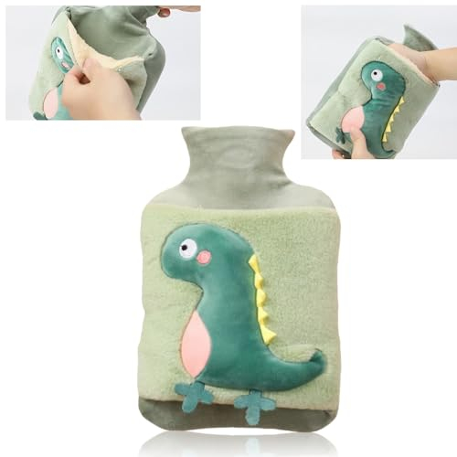 MHwan Hot Water Bottle, 2L Large Cute Dinosaur Thickened Super Furry Fluffy Aldult Kids Hot Water Bottle with Cover, Explosion-Proof and Leak-Proof, Can be Used to Relieve Body Pain